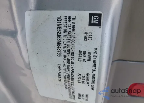 2003 Chevrolet Malibu Ls from USA, damaged, VIN 1G1NE52J63M648765